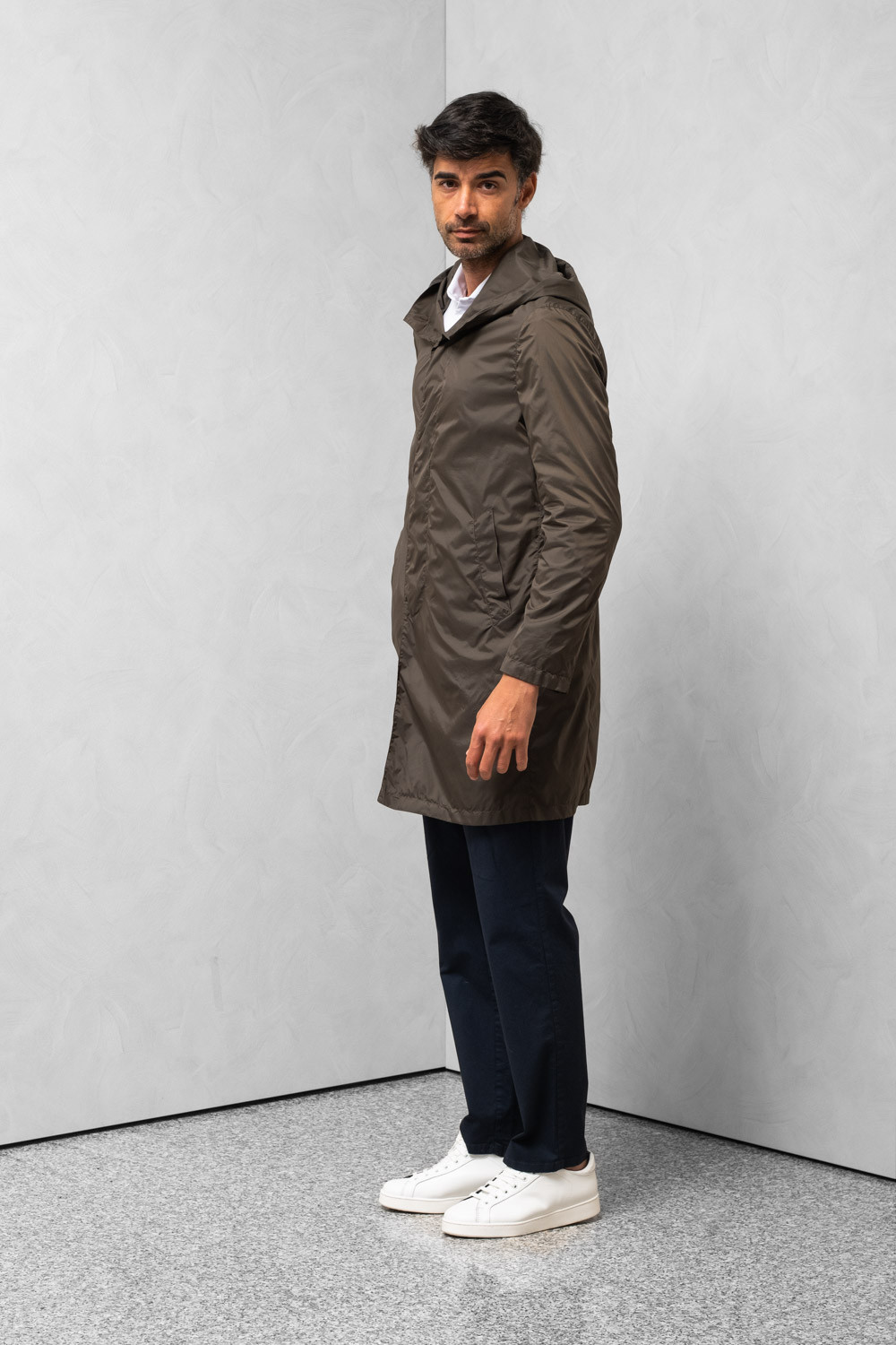 Cappotto idrorepellente uomo cappuccio tasca porta cappotto grigio 0909 PARDO-195